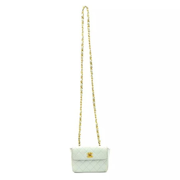 Auth CHANEL Matelasse Chain Shoulder Bag Light Blue/Gold Leather/Metal - Picture 16 of 16